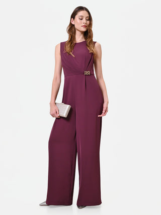 Elegant Burgundy Asymmetric Drape Jumpsuit
