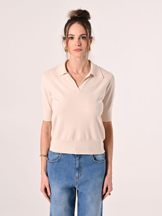 Polo in maglia beige chiaro