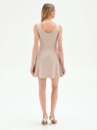 Kurzes Kleid in Taupe-Beige mit Frontreißverschluss