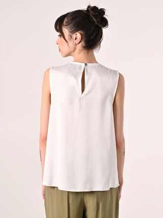 White Textured Top with Brooch