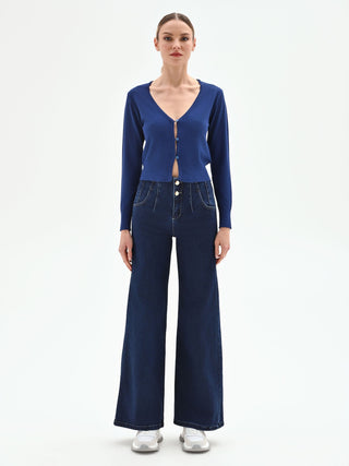 Cardigan blu brillante in maglia fine