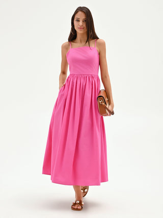 Fuchsia Midi Dress with Full Skirt