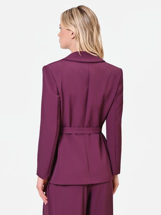 Veste bordeaux ceinturée à détail perles
