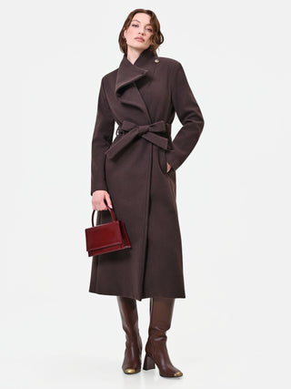 Cappotto lungo marrone moro a portafoglio misto viscosa