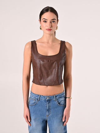 Brown Faux Leather Top