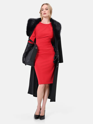 Red Sheath Dress with Asymmetrical Draping