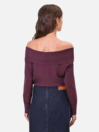 Maglia off the shoulders bordeaux in misto viscosa