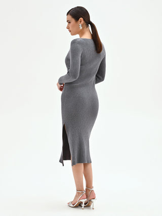 Medium grey knit dress with side slits