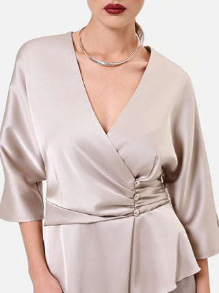 Beige Taupe Wrap Blouse
