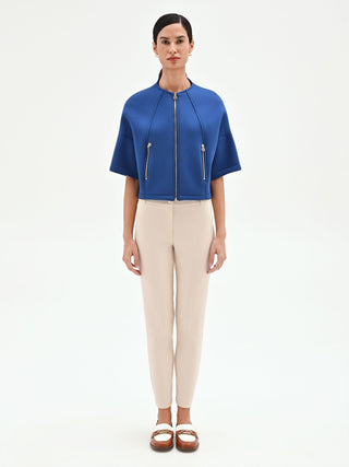 Cropped Jacke in leuchtendem Blau mit goldenen Zippern