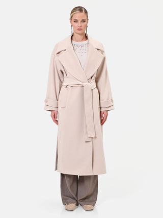 Cappotto lungo tortora beige a vestaglia in velour