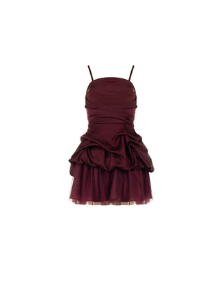Burgundy Draped Satin Mini Dress