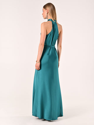 Langes Kleid aus Satin in Grün