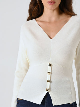 Pull blanc col en V