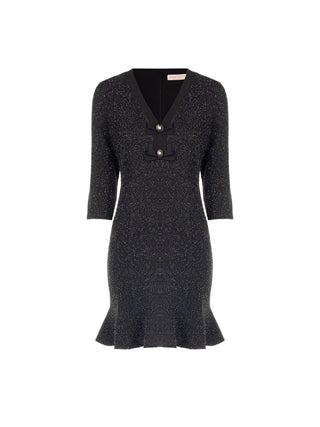 Abito corto nero in tweed con fiocchi