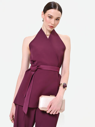 Gilet bordeaux rosso con cintura in vita