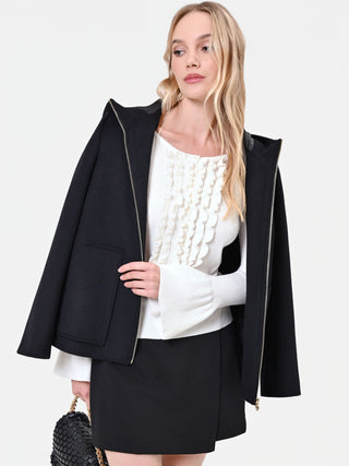 Cream White Viscose Cardigan with Ruffles