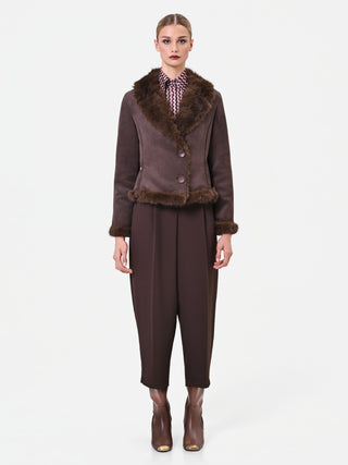 Dark Brown Short Jacket with Faux Fur Details