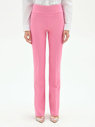 Pantalone rosa mid flared a vita alta con piega stirata