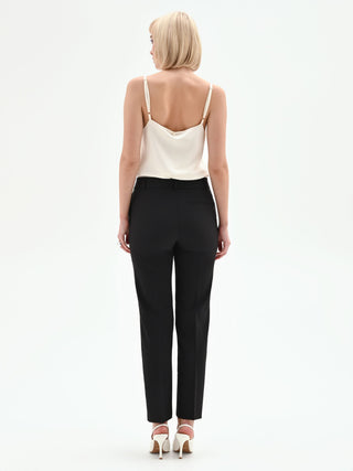 Pantalone slim nero scuro a vita alta