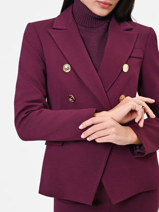 Burgundy Double-Breasted Jacket with Gold Buttons