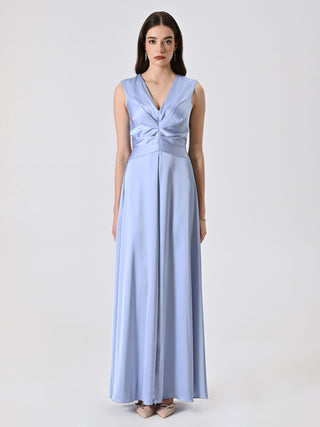 Long Light Blue Dress with Stitched-down Pleats