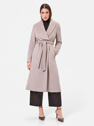 Cappotto midi tortora beige con cintura