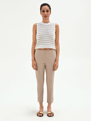 Pantalone cropped tortora beige con spacchi in raso di cotone