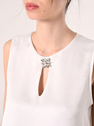 White Textured Top with Brooch