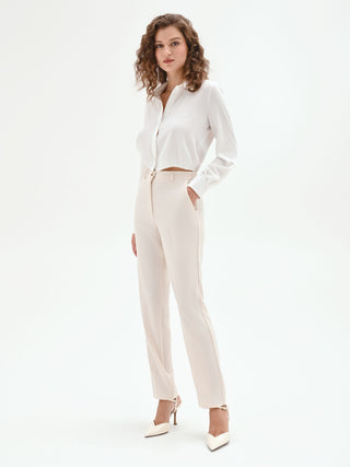 White Trousers in Flowing Crepe Fabric