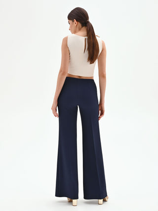 Blue palazzo pants with pressed crease