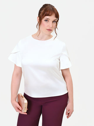 Blouse Curvy blanche en satin à manches pétales