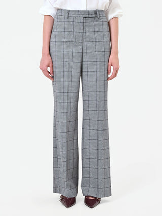 Pantalone grigio a gamba ampia con fantasia check