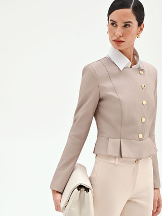Taupe beige jacket with asymmetrical buttons