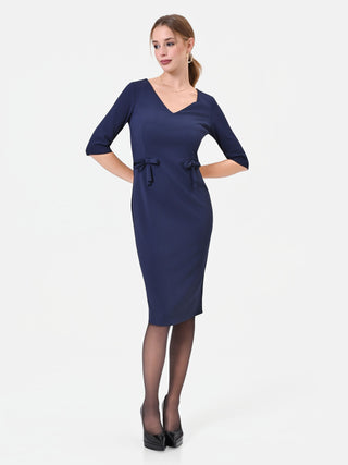 Abito tubino blu navy con fiocchi laterali