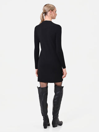 Black Viscose Sheath Dress with Sheer Details