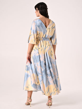Long Curvy Dress with Abstract Floral Print