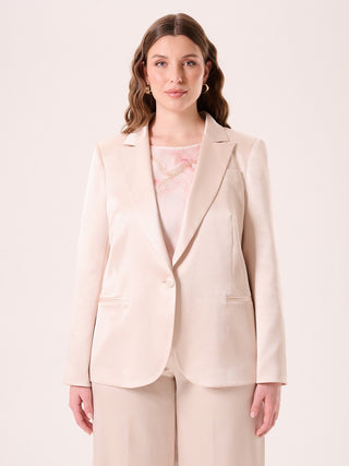 Curvy Beige Jacket in Structured Satin