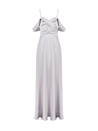 Silver Draped Neckline Maxi Dress