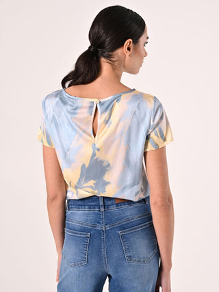 Light Blue & Yellow Printed Blouse
