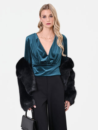 Blusa verde petrolio con incrocio a portafoglio