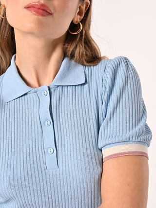 Polo en maille lurex bleu ciel