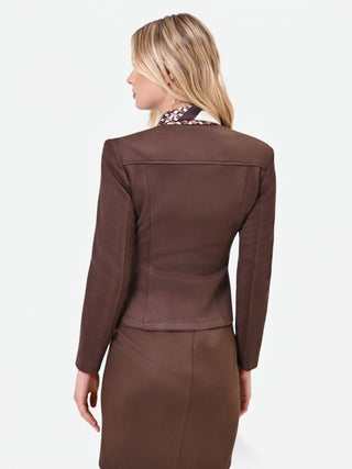 Giacca moro marrone in similpelle con baschina
