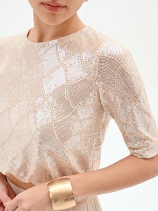 Hellbeiges Crop-Top mit Pailletten