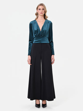 Blusa verde petrolio con incrocio a portafoglio