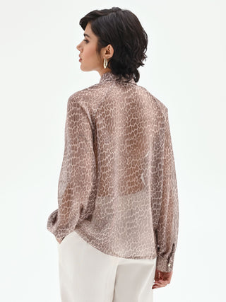 Bluse mit Animal-Print in Taupe und Beige