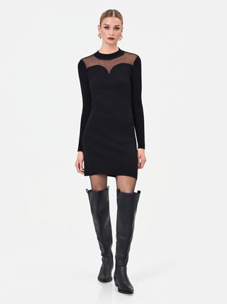 Black Viscose Sheath Dress with Sheer Details