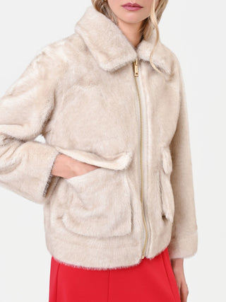 Cream White Faux Fur Cropped Jacket