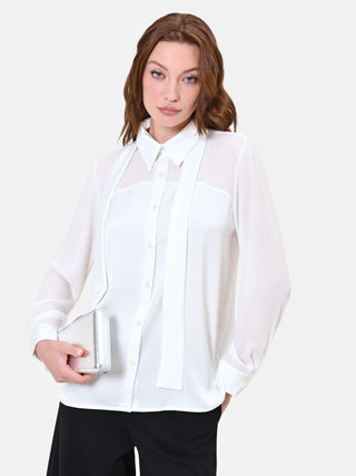 Cream White Georgette Blouse with Sash