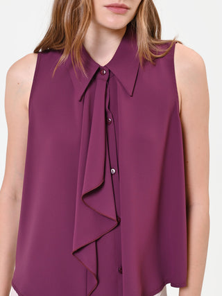 Burgundy Vertical Ruffle Sleeveless Top